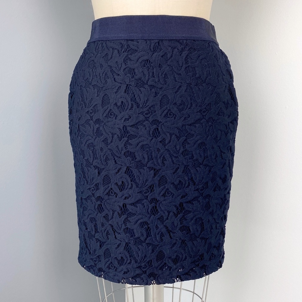 Ann Taylor Dark Navy Blue Lace Pencil Skirt